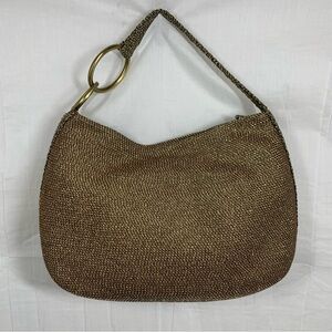 Eric Javits New York Metallic Gold Woven Shoulder Bag Interior Pockets‎
